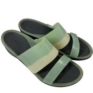 CROCS Green and Cream Women's Sandals